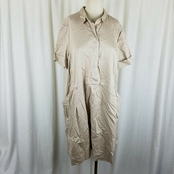 J.Jill Tan Chambray Denim Jean Tunic Sack Shirt Dress Womens XL Pet Cotton Khaki