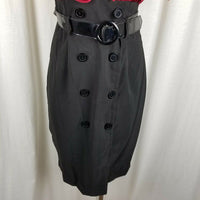 Roulette Colorblock Double Breasted Belted Mini Satin Coat Dress Womens 10 Goth