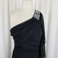 Deb Slinky One Shoulder Ruched Little Black Dress with Jeweled Accents Women's size Large