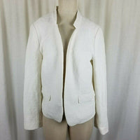 Ann Taylor Loft Open Front Woven Crosshatch White Cotton Jacket Womens 12