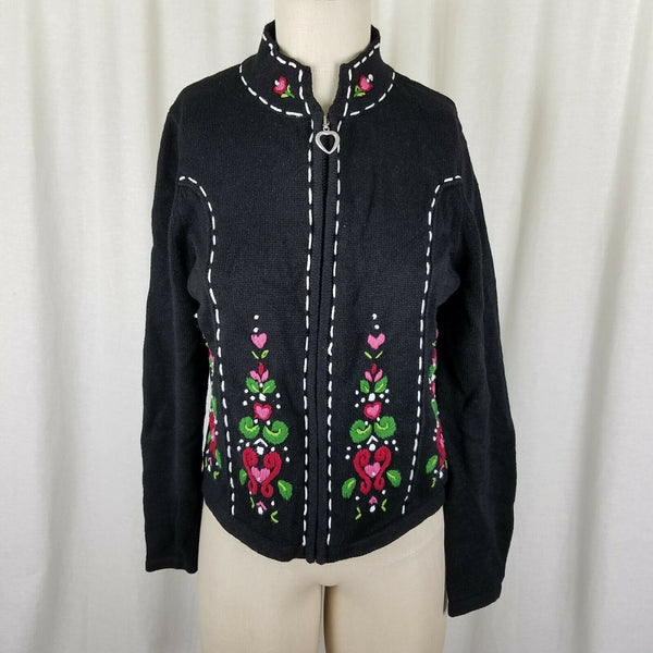 Orvis Nordic Ramie Floral Fair Isle Zip Cardigan Sweater Jacket Womens S Vintage