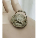 Oval Polished Black Coal Look Adjustable Ring Womens One Size Band Faceted Frame