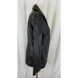 Marc New York Distressed Black Leather Jacket Womens M Fitted Tailored Button Up