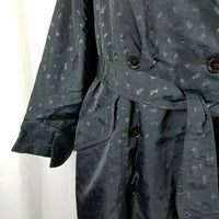 Climate Zone Black Nylon Sheen Speckled Belted Tie Spy Trench Coat Womens 16 80s