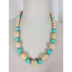 Chunky Large Wooden Beads Crackle Glaze Sky Blue Agate Beaded Necklace Choker