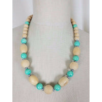 Chunky Large Wooden Beads Crackle Glaze Sky Blue Agate Beaded Necklace Choker