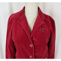 American Eagle Red Velvet Cropped Jean Jacket Blazer Womens M Fitted Tailored