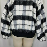 Forever 21 Contemporary Buffalo Plaid Mohair Wool Bomber Jacket Womens M Black
