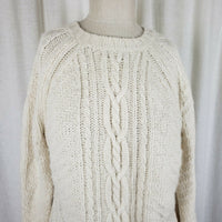 Banana Republic Fringe Hem Cable Knit Aran Sweater Womens L Hippie Boho Italian