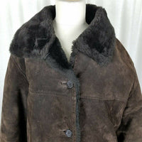 Jones New York Leather Faux Shearling Sherpa Berber Deep Pile Fur Peacoat M