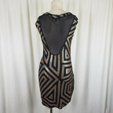 Express Gold Sequined Sheer Fitted Black Sexy Bodycon Party Dress Womens S