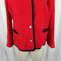 MackIntosh Boiled Wool Cardigan Sweater Jacket Womens M Ribbon Trim Collarless