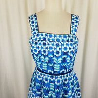 Adrianna Papell Summer Tank Pleated Twirl Satin Dress Womens 8 Cobalt Floral