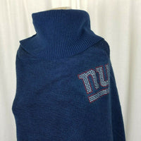 New York Giants NFL Crystal Logo Sweater Knit Poncho Cowl Neck Shawl Cape Hi/Lo