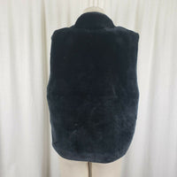 Talbots Black Vegan Deep Pile Faux Fur Plush Open Front Swing Vest Womens L XL