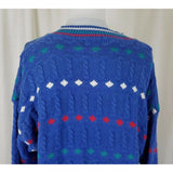 Vintage Izod VNeck Diamond Cricket Cable Knit Sweater Mens L England Blue 80s