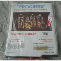 Vintage NOS PROGRESS Creative Crewel Stitchery Candy Shelf 238 Kitsch EMBROIDERY