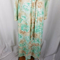 Vintage 70s Long Maxi Hawaiian Floral House Dress Womens 18 Green Tan Flowing