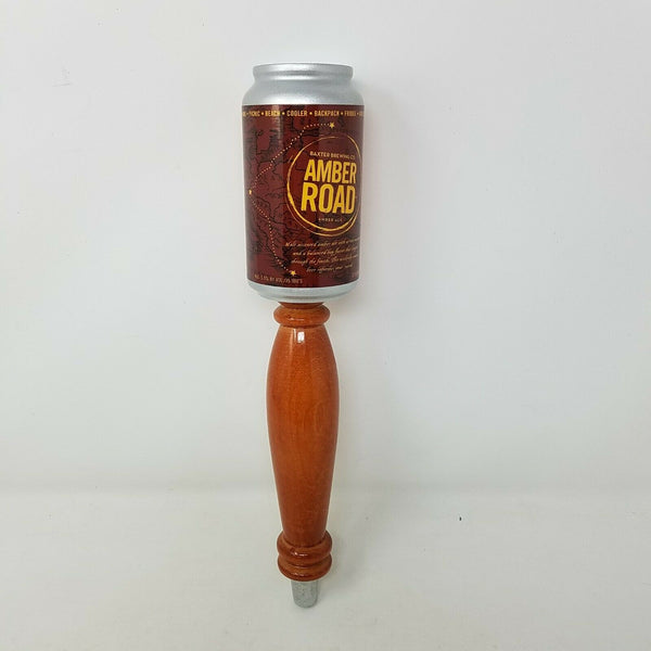 Baxter Brewing Maine Craft Beer Tap Handles Can on Top Amber Road Ale Map Wood