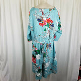 Artter Floral Turquoise Twirl Swing Dress Womens 3XL Retro MuMu Built in Tie