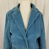 LL Bean Riding Equestrian Corduroy Blazer Jacket Womens 12P Blue 3 Button Up