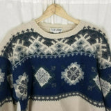 The Lodge Wool Nordic Snowflake Crewneck Pullover Knit Sweater Men's M Vintage
