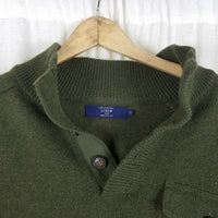 JCrew 100% Lambswool Wool 1/4 Button Henley Pullover Sweater Mens XL Olive Army