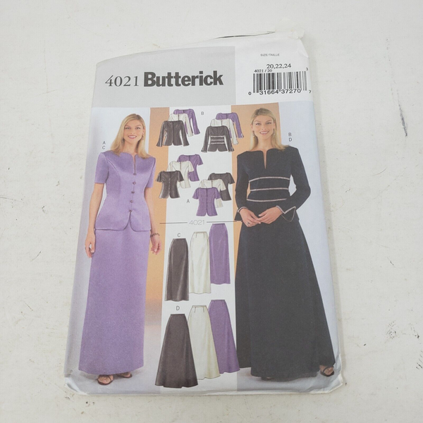 BUTTERICK See & Sew Sewing Pattern 4021 Women Sz 20-22-24 Jacket Maxi Skirt Suit