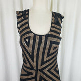 Express Gold Sequined Sheer Fitted Black Sexy Bodycon Party Dress Womens S