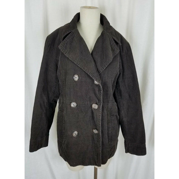 G.H. Bass Corduroy Double Breasted Trench Peacoat Coat Womens L Chocolate Brown