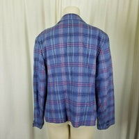 Vintage Pendleton 100% Wool Plaid Blazer Tuxedo Jacket Womens L USA Blue Label