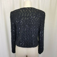 Ursula of Switzerland Heavily Sequined Black Satin Blazer Jacket Womens 12P USA