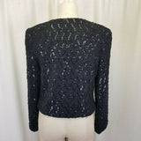Ursula of Switzerland Heavily Sequined Black Satin Blazer Jacket Womens 12P USA
