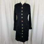 Vintage Santana Double Knit Sweater Coat Dress Womens S M Gold Buttons Front