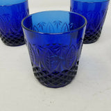 AVON Royal Sapphire 10 Oz Short Tumbler Set of 4 France Glasses Cobalt Blue Cut