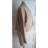 Filene's Cow Split Leather Cropped Open Front Stand Up Collar Jacket Womens sz L