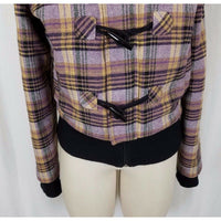 Golf Punk Tartan Scotch Plaid Wool Toggle Closure Fleece Bomber Jacket Womens 12