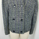 Gap Double Breasted Striped Mottled Tweed Wool Jacket Blazer Womens L Charcoal