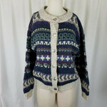 Alps Wool Cable Knit Nordic Fair Isle Cardigan Sweater Womens M Mottled Striped