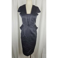 Bastyan Fitted Peplum Dress Slate Gray Womens 8 Cap Sleeve Avant Garde Cotton