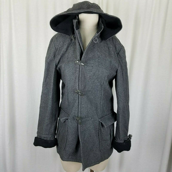 D Collection By Troy Smith Hooded Wool Toggle Field Jacket Parka Womens M Gray