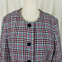 Talbots Houndstooth Plaid Wool Collarless Blazer Jacket Womens 16 Flap Pockets