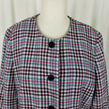 Talbots Houndstooth Plaid Wool Collarless Blazer Jacket Womens 16 Flap Pockets