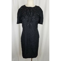 Vintage American Night Glam Heavily Beaded Silk Formal Cocktail Dress Womens M