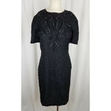 Vintage American Night Glam Heavily Beaded Silk Formal Cocktail Dress Womens M
