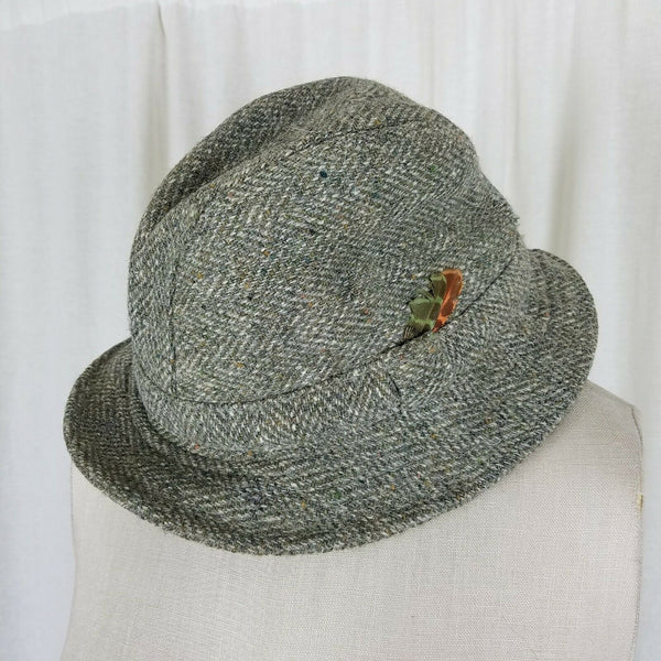 Vintage Donegal Tweed Wool Irish Walking Hat Mens Size 6 7/8 56 Trilby Fedora