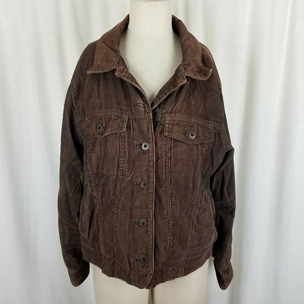 LL Bean Petites Chocolate Brown Corduroy Trucker Style Jean Jacket Womens LP
