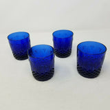 AVON Royal Sapphire 10 Oz Short Tumbler Set of 4 France Glasses Cobalt Blue Cut