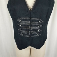 Chico's Linen Embroidered Pointed Vest Womens 1 M Half Belted Back Zip Up Black