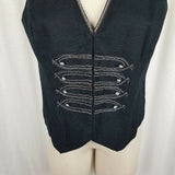 Chico's Linen Embroidered Pointed Vest Womens 1 M Half Belted Back Zip Up Black